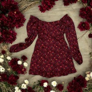 LUSH Burgundy Floral Print Mini Dress